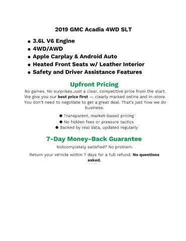 Used 2019 GMC Acadia SLT-1 with VIN 1GKKNULS8KZ245694 for sale in Middleton, WI